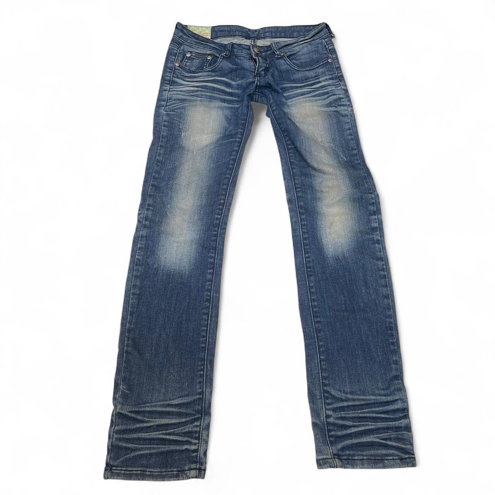 Machine Nouvelle Mode Womens Straight Leg Jeans Blue Medium Wash Distressed 30